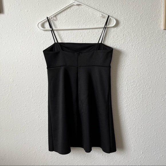 ASOS black mini slip dress sz 6 empire waist babydoll skater stretchy satin - Picture 2 of 7